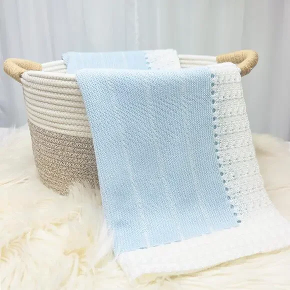 Newborn Baby Knit Blanket, Striped (Light Blue) - Picture 4 of 4